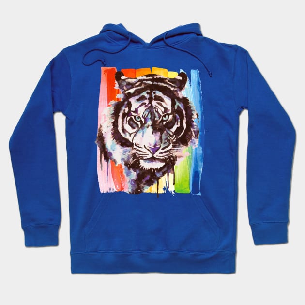 Tiger Art - Gay Pride - Rainbow - Watercolors Hoodie by BabyYodaSticker